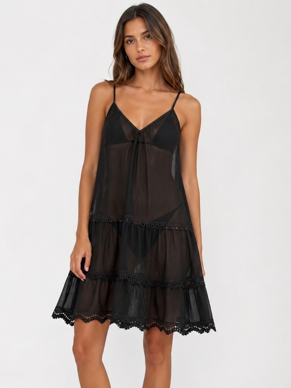 Ramy Brook Maia Sheer Mini Dress in Black